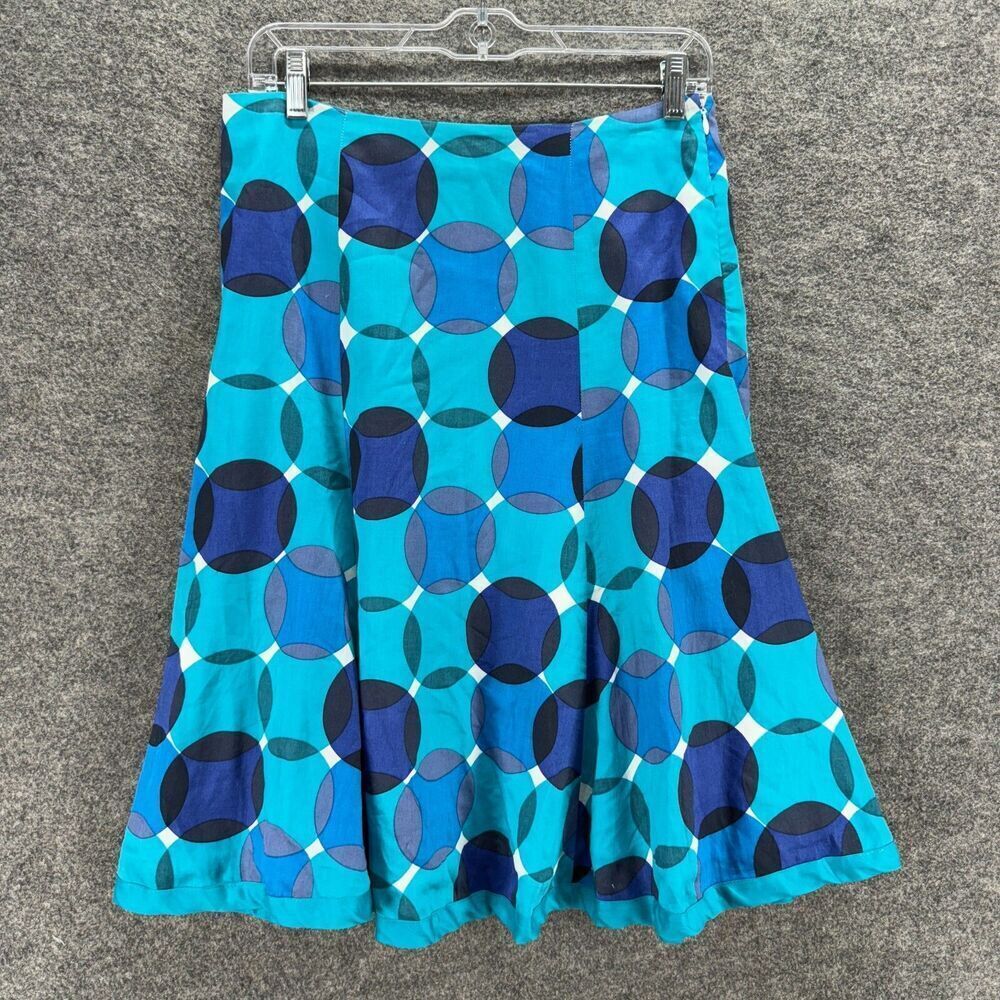 Cato Skirt Women 6 Blue Geometric A-Line Midi Mid Rise Zipper Cotton Casual